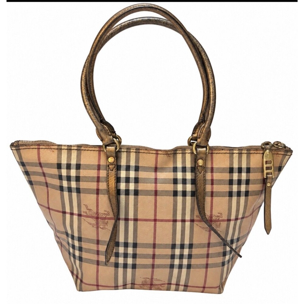 Burberry Haymarket Check Tote Bag Medium Equestrian Motif Early 2000’s Vintage